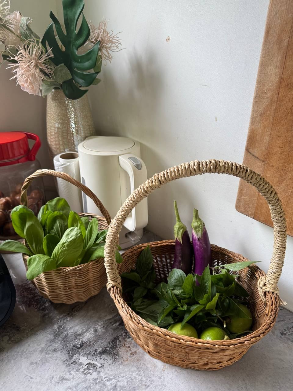 Baskets of garden vegetables