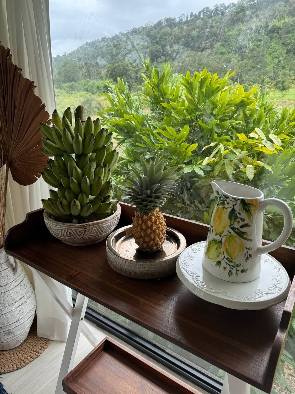 Bananas and pineapple by the window